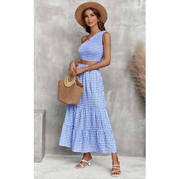 AOVDE Women's Casual One Shoulder Crop Top Skirt Set