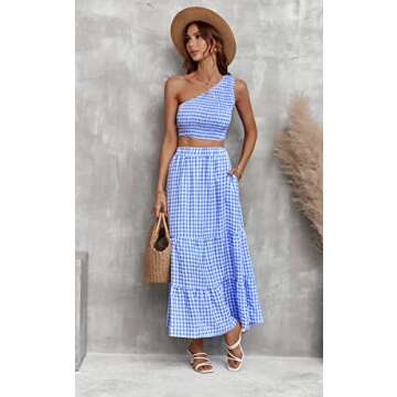 AOVDE Women's Casual One Shoulder Crop Top Skirt Set