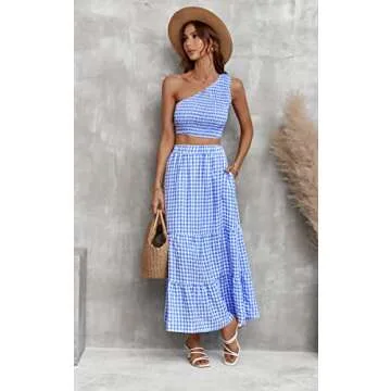 AOVDE Women's Casual One Shoulder Crop Top Skirt Set