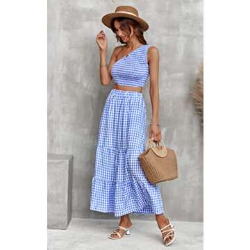 AOVDE Women's Casual One Shoulder Crop Top Skirt Set