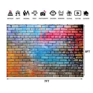 LYCGS 7X5FT Colorful Brick Wall Photo Backdrop 80's Hip Hop Disco Baby Birthday Wedding Graduation Themed Party Photography Background Fashion Decor Seamless Photo Booth Prop Background 11502