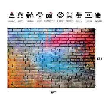 Vibrant 7X5FT Brick Wall Photo Backdrop for Parties