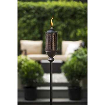 TIKI Cabos Metal Torch – 65-Inch Bronze Outdoor Torch for Patio, Garden, and Lawn, Includes Long-L...