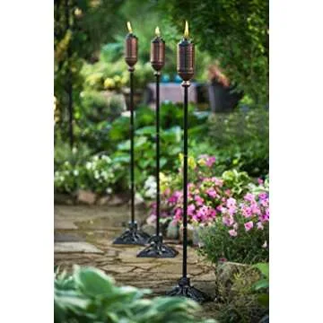 TIKI Cabos Metal Torch – 65-Inch Bronze Outdoor Torch for Patio, Garden, and Lawn, Includes Long-Lasting Wick and Snuffer, Weather-Resistant Decorative TIKI Torch for Backyard and Landscaping