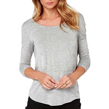 LIREROJE Women's Loose Backless Long Sleeve Top Blouse (S, Grey)