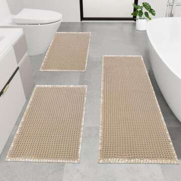Pauwer Bathroom Rugs Sets 3 Piece, Waffle Bath Mat Set for Bathroom Floor, Non Slip Bath Rugs, Soft ...