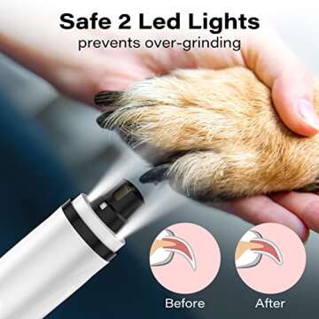 Dog Nail Grinder - Painless Quiet Pet Nail Trimmer with 2 LED Light, 3-Speed Professional Rechargeable Pet Nail Grinder for Safe Paws Grooming, Trimming & Smoothing for Small Medium Large Dogs Cats
