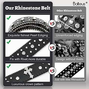 Women Men Rhinestone Belt,Fashion Western Cowgirl Cowboy Bling Studded Cross Leather Belt Diamond Belt for Jeans Dress,Black,M