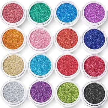 Yaomiao 16 Colors Holographic Nail Glitter Sequins Powder Holo Laser Cosmetic Festival Powder for Fa...
