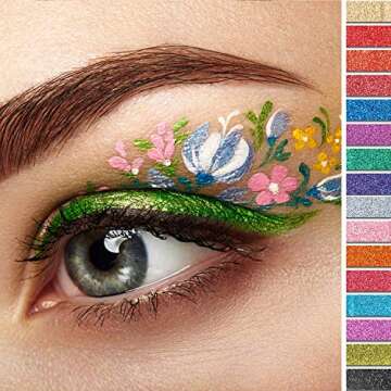 Yaomiao 16 Colors Holographic Nail Glitter Sequins Powder Holo Laser Cosmetic Festival Powder for Face Body Eye Festival Hair with 6 Small Brushes