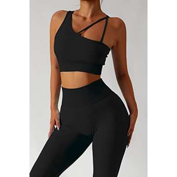 QINSEN Black Seamless Sport Bra for Women Yoga Pants Bodycon 2 Piece Outfits Running Activewear Set S