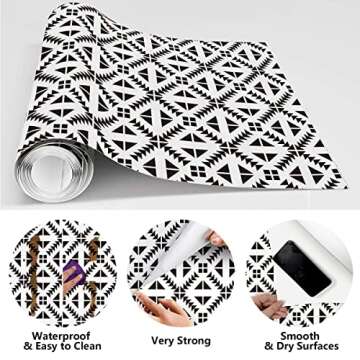 Jeweluck Black and White Geometric Peel and Stick Wallpaper