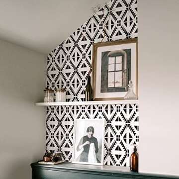 Jeweluck Black and White Geometric Peel and Stick Wallpaper