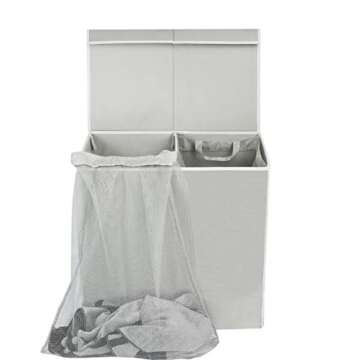 Simple Houseware Double Laundry Hamper with Lid and Removable Bags, Grey