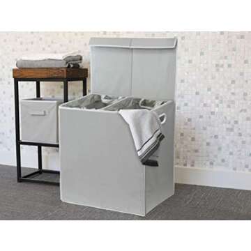 Simple Houseware Double Laundry Hamper with Lid and Removable Bags, Grey