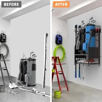 WALMANN Wall Mount Golf Bag Organizer, 2 Golf Bags Stand Golfing Equipment and Accessories Storage Rack for Garage(Black)