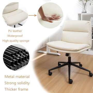 Riknuxi Criss Cross Chair with Wheels, Ergonomic Home Office Desk Chairs with Black Base, Modern Vanity Chair for Home, Office, Make Up (Beige)