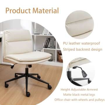 Riknuxi Criss Cross Chair with Wheels, Ergonomic Home Office Desk Chairs with Black Base, Modern Vanity Chair for Home, Office, Make Up (Beige)