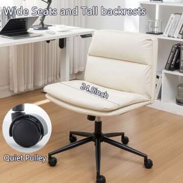 Riknuxi Criss Cross Chair with Wheels, Ergonomic Home Office Desk Chairs with Black Base, Modern Vanity Chair for Home, Office, Make Up (Beige)