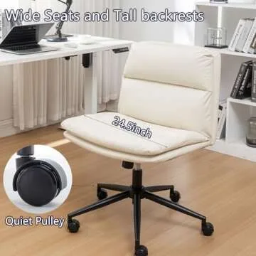 Riknuxi Criss Cross Chair with Wheels, Ergonomic Home Office Desk Chairs with Black Base, Modern Vanity Chair for Home, Office, Make Up (Beige)