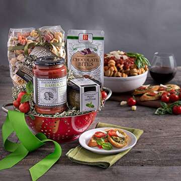 Italian Gift Basket with Keepsake Colander for Food Lovers