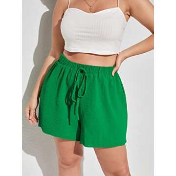 MakeMeChic Women's Plus Size Casual 2 Piece Outfits Long Sleeve Button Down Blouse and Shorts Set Green 2XL