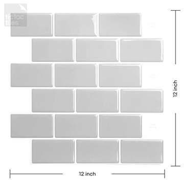 Tic Tac Tiles 12"x 12" Peel and Stick Self Adhesive Removable Stick On Kitchen Backsplash Bathroom 3D Wall Sticker Wallpaper Tiles in Subway Designs (Pure Gray, 5)
