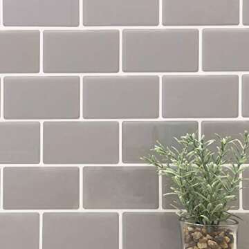 Tic Tac Tiles 12"x 12" Peel and Stick Self Adhesive Removable Stick On Kitchen Backsplash Bathroom 3D Wall Sticker Wallpaper Tiles in Subway Designs (Pure Gray, 5)