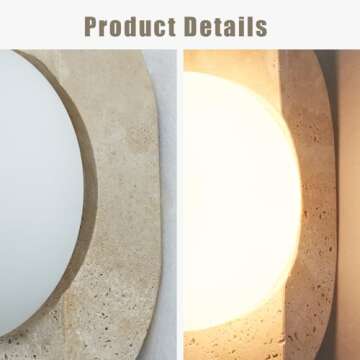 Organic Ivory Travertine Wall Sconce, Hand-Made Opaline Glass Globe Wall Light, Sturdy Unique Textured Sconce Decor, Wall Light Fixtures for Bedroom, Stairs, Living Room, Vanity, Bedside, Hallway