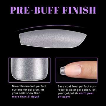 Ejiubas Coffin Nails Tips, 15 Sizes Pre-Buff Finish Short Nail Tips, Full Matte Fake Nails, 300Pcs Ultra Fit & Natural Acrylic Nails, False Nails with Box for Nail Extensions