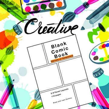 Blank Comic Book with 2-9 Panel Templates for Artists