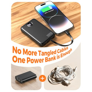 HAIARA 10000mAh Portable Charger with 4 Cables