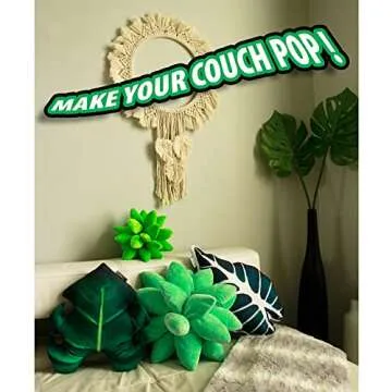 FleurEssence - 3D Leaf Pillow Set, 4 Pack Jungle Green Decorative Accent Pillow - Monstera, Succulent, Plant Throw Pillows, Plush Botanical Aesthetic, Home, Bed, and Room Decor for Plant Lovers