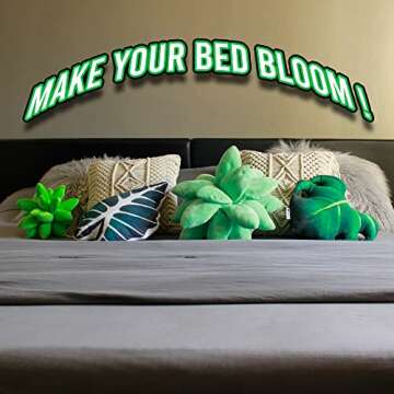 FleurEssence - 3D Leaf Pillow Set, 4 Pack Jungle Green Decorative Accent Pillow - Monstera, Succulent, Plant Throw Pillows, Plush Botanical Aesthetic, Home, Bed, and Room Decor for Plant Lovers