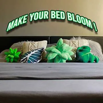 FleurEssence - 3D Leaf Pillow Set, 4 Pack Jungle Green Decorative Accent Pillow - Monstera, Succulent, Plant Throw Pillows, Plush Botanical Aesthetic, Home, Bed, and Room Decor for Plant Lovers