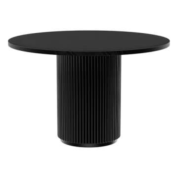 SIMTONAL Round Dining Table, Modern Farmhouse Kitchen Table Black, 35 Inch Small Circle Dining Tables with Solid Wood Strip Base for Kitchen Living Room(Only Table)