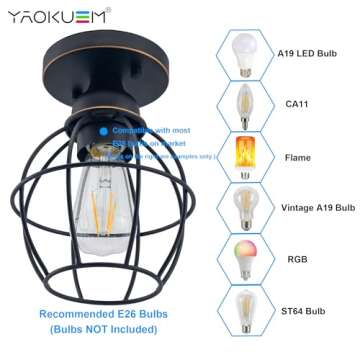 YaoKuem Semi Flush Mount Ceiling Light - Durable Metal Fixture