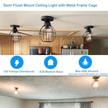 YaoKuem Semi Flush Mount Ceiling Light - Durable Metal Fixture