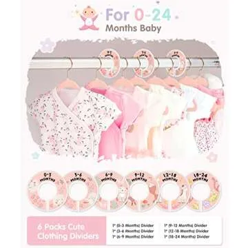 Baby Hangers, VIS'V 11 Inch Pink Velvet Kids Hangers with 6 Pcs Size Dividers Non Slip Nursery Child...