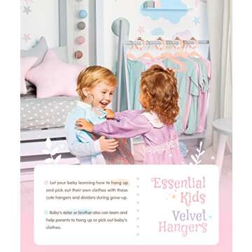 Baby Hangers, VIS'V 11 Inch Pink Velvet Kids Hangers with 6 Pcs Size Dividers Non Slip Nursery Children Closet Clothes Hangers for Infant Toddler Girls and Boys 30 Pcs