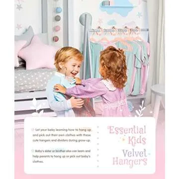 Baby Hangers, VIS'V 11 Inch Pink Velvet Kids Hangers with 6 Pcs Size Dividers Non Slip Nursery Children Closet Clothes Hangers for Infant Toddler Girls and Boys 30 Pcs