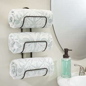 mDesign Modern Decorative Metal 3-Level Wall Mount Towel Rack Holder and Organizer for Storage of Ba...