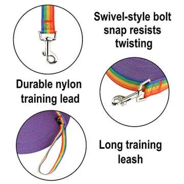 Hi Kiss Dog/Puppy Obedience Recall Training Agility Lead - 15ft 20ft 30ft 50ft 100ft Training Leash - Great for Training, Play, Camping, or Backyard (20 Feet, Rainbow)