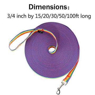 Hi Kiss Dog/Puppy Obedience Recall Training Agility Lead - 15ft 20ft 30ft 50ft 100ft Training Leash - Great for Training, Play, Camping, or Backyard (20 Feet, Rainbow)