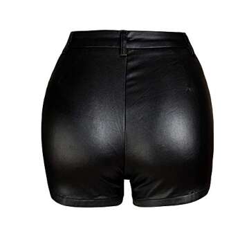 NASUN Womens High Waisted Faux Leather Shorts Drawstring Sexy PU Leather Short HS022 M Black