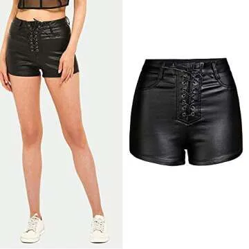 Trendy NASUN Women's High Waisted Faux Leather Shorts