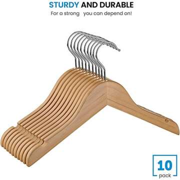 High-Grade Wooden Childrens/Kids Hangers (10 Pack) Smooth & Durable Wood Baby Hangers/Nursery Hangers - 12.5 Inch - Space Saving, 360° Hook & Cut Notches- Great Toddler Hanger for Dress Skirts Pants