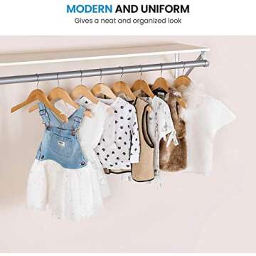 High-Grade Wooden Childrens/Kids Hangers (10 Pack) Smooth & Durable Wood Baby Hangers/Nursery Hangers - 12.5 Inch - Space Saving, 360° Hook & Cut Notches- Great Toddler Hanger for Dress Skirts Pants