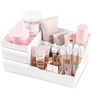 Mantello Makeup Organizer for Vanity, White Cosmetics Organizer, Cosmetic Organizer for Makeup and T...