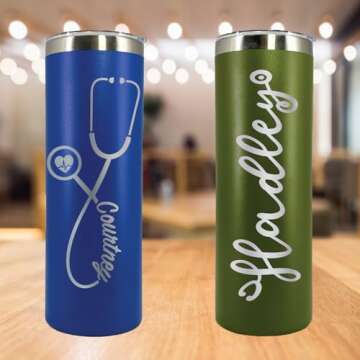 Personalized Nurse Laser Engraved 20 oz Tumbler with Straw